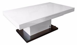 WHITE LABEL - table basse relevable extensible setup blanc brill - Table Basse Relevable