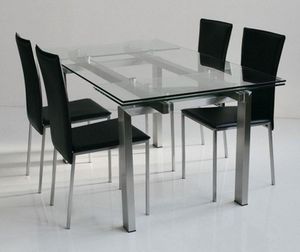 WHITE LABEL - table repas extensible new york verre et acier, 16 - Table De Repas Rectangulaire