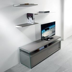 WHITE LABEL - meuble tv talac 2 portes coulissantes taupe mat - Meuble Tv Hi Fi