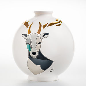 EMAUX DE LONGWY - cerf - Vase Grand Format