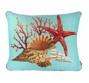Art De Lys - corail et étoile de mer, fond bleu - Coussin Rectangulaire
