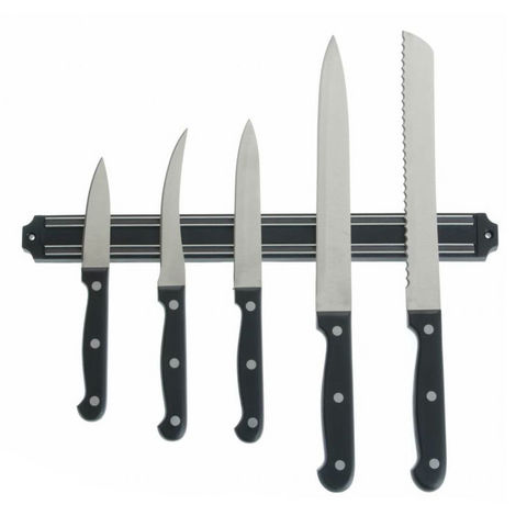 WHITE LABEL - Barre à couteaux aimantée-WHITE LABEL-Ensemble de 5 couteaux avec support aimanté