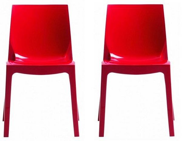 WHITE LABEL - Chaise-WHITE LABEL-Lot de 2 chaises ICE empilable design rouge brilla