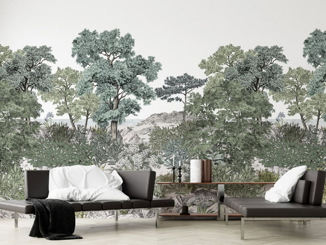 ISIDORE LEROY - Papier peint panoramique-ISIDORE LEROY-Forêt de bretagne grise