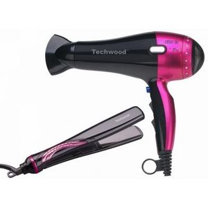 TECHWOOD - coffret sèche-cheveux + lisseur noir et rose - Hair Dryer