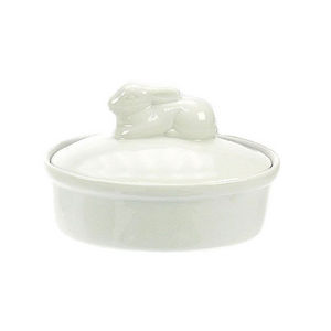 WHITE LABEL - terrine en porcelaine couvercle lapin - Terrine Dish