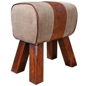 WHITE LABEL - pouf stromboli en bois assise en coton et cuir mar - Floor Cushion
