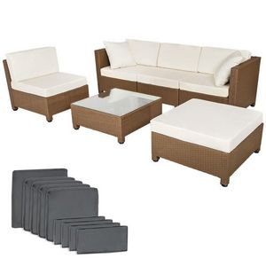 WHITE LABEL - salon de jardin rotin synthétique marron - Garden Furniture Set
