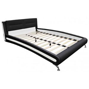 WHITE LABEL - lit cuir 180 x 200 cm noir et blanc - Double Bed