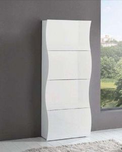 WHITE LABEL - meuble à chaussures onda blanc brillant 4 portes - Shoe Cabinet