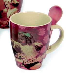 WHITE LABEL - mug rétro gourmand avec cuillère en coffret cadeau - Mug