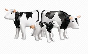 PLAYMOBIL - 2 vaches avec veau noirs / blancs - Toy Farm Animals