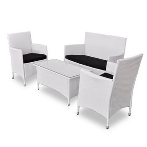 WHITE LABEL - salon de jardin blanc complet - Garden Furniture Set