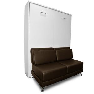 WHITE LABEL - armoire lit escamotable town canapé marron intégré - Fold Away Bed