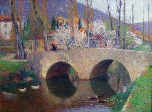 ANDERSON GALLERIES - le pont a labastide du vert au printemps - Oil On Canvas And Oil On Panel