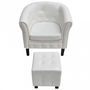 Armchair and floor cushion-WHITE LABEL-Fauteuil avec pouf simili-cuir blanc