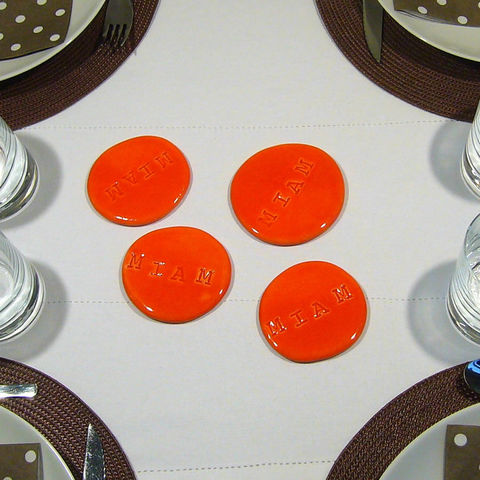 TERRE COLORÉE - Plate coaster-TERRE COLORÉE-Dessous de plat galets Miam miam - Orange