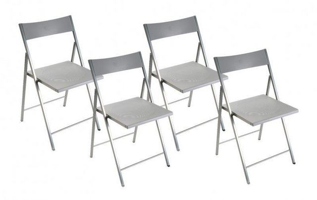 WHITE LABEL - Folding chair-WHITE LABEL-BELFORT Lot de 4 chaises pliantes argent