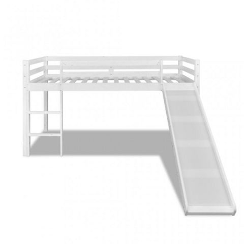 WHITE LABEL - Children's bed-WHITE LABEL-Lit mezzanine blanc avec toboggan et échelle