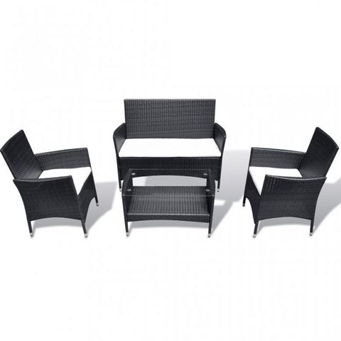 WHITE LABEL - Garden furniture set-WHITE LABEL-Salon complet de jardin rotin PE noir