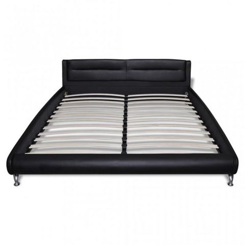 WHITE LABEL - Double bed-WHITE LABEL-Lit cuir 180 x 200 cm noir et blanc