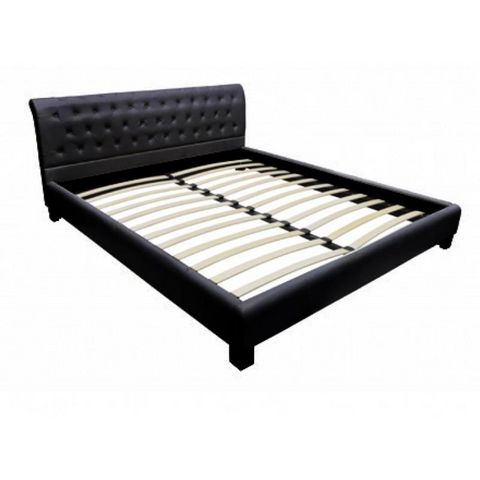 WHITE LABEL - Double bed-WHITE LABEL-Lit cuir 140 x 200 cm noir