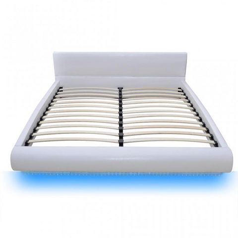 WHITE LABEL - Double bed-WHITE LABEL-Lit cuir led 180 x 200 cm blanc
