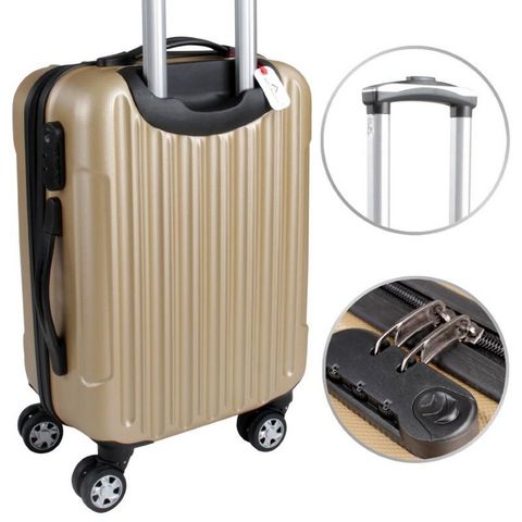 WHITE LABEL - Suitcase with wheels-WHITE LABEL-Lot de 3 valises bagage rigide or