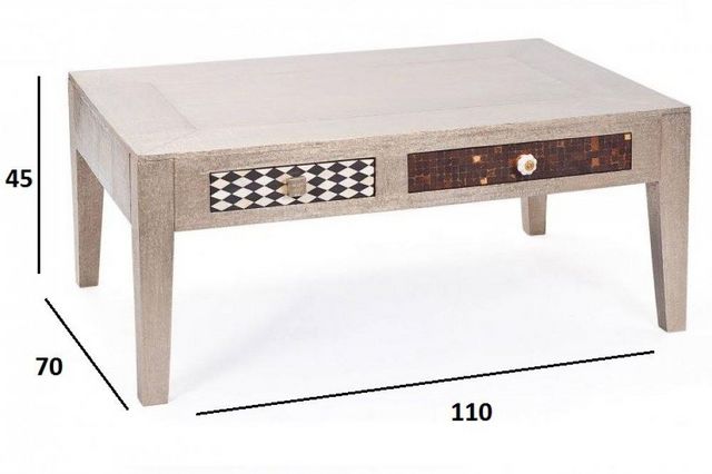 WHITE LABEL - Rectangular coffee table-WHITE LABEL-Table basse NOIDA métallisée 2 tiroirs