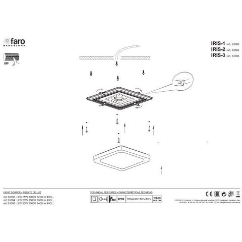 FARO - Ceiling lamp-FARO-Plafonnier carré Iris