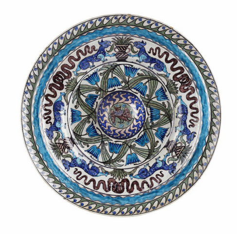 SYLVIA POWELL DECORATIVE ARTS - Serving plate-SYLVIA POWELL DECORATIVE ARTS-Large Merton Abbey Period Faience Charger