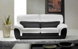 WHITE LABEL - cloé canapé cuir vachette 2 places. bicolore noir  - Sofa 3 Sitzer