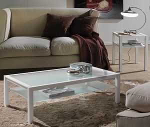 WHITE LABEL - table basse domus blanc design en verre blanc - Rechteckiger Couchtisch