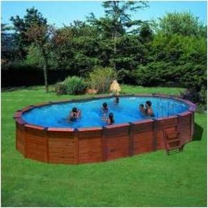 GRE - piscine octogonale bois hawaii - 745 x 420 x 132 c - Pool Mit Holzumrandung