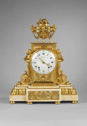 F P FINE ART - Tischuhr-F P FINE ART-Louis XVI Ormolu and White Marble Mantel Clock