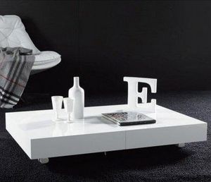 WHITE LABEL - table basse relevable extensible block design blan - Mesa De Centro De Altura Regulable