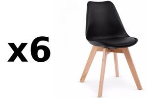 WHITE LABEL - lot de 6 chaises oslo noire design scandinave piét - Silla