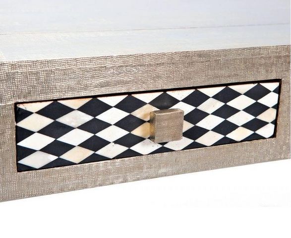 WHITE LABEL - Mesa de centro rectangular-WHITE LABEL-Table basse NOIDA métallisée 2 tiroirs