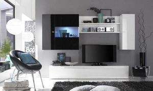 WHITE LABEL - composition murale tv design primera noir et blanc - Mobile Tv & Hifi