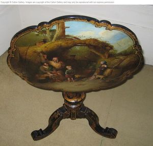 CALTON GALLERY - a painted table depicting a highland family at the - Tavolo Con Ribalta