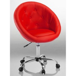 WHITE LABEL - fauteuil lounge pivotant cuir rouge - Poltrona Girevole