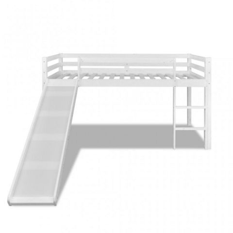 WHITE LABEL - Lettino-WHITE LABEL-Lit mezzanine blanc avec toboggan et échelle