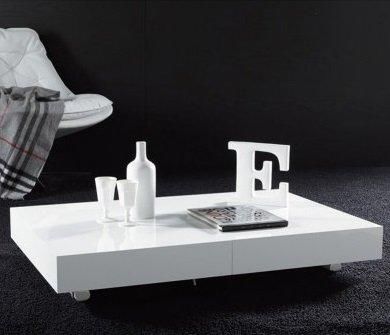 WHITE LABEL - Tavolino alzabile-WHITE LABEL-Table basse relevable extensible BLOCK design blan