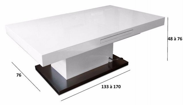 WHITE LABEL - Tavolino alzabile-WHITE LABEL-Table basse relevable extensible SETUP blanc brill